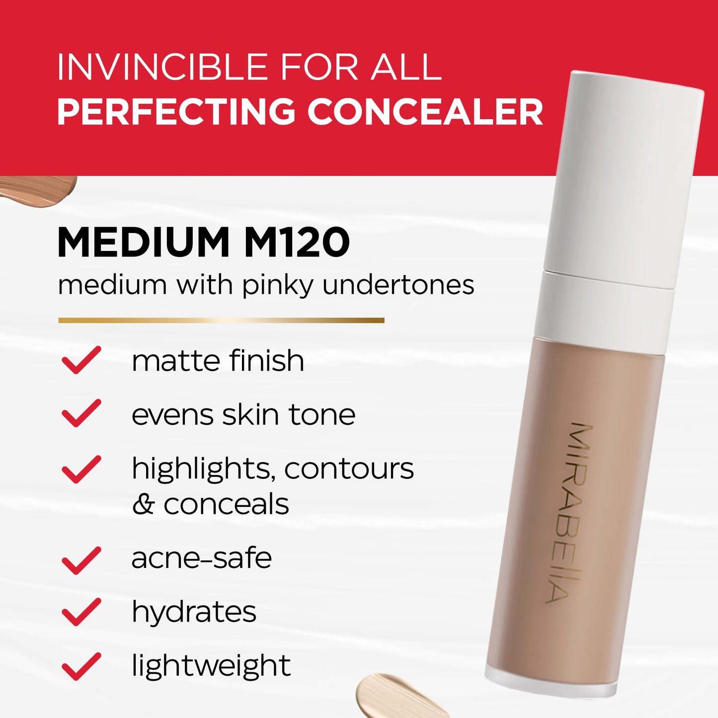 Mirabella Invincible For All Perfecting Under Eye Concealer Full Coverage - Hydrating Makeup Concealer for Dark Circles, Fine Lines & Wrinkles
