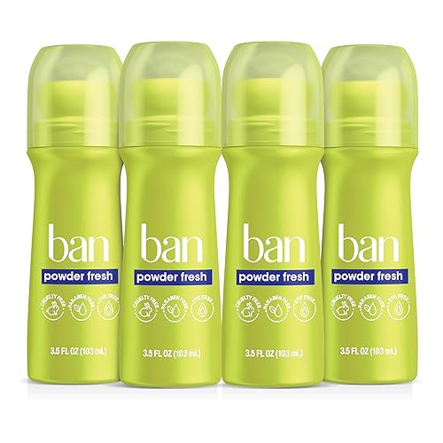 Ban Invisible Roll-on Antiperspirant Deodorant for Women and Men, 24-hour Underarm Odor & Sweat Protection, Powder Fresh, 3.5 Oz, Pack of 4