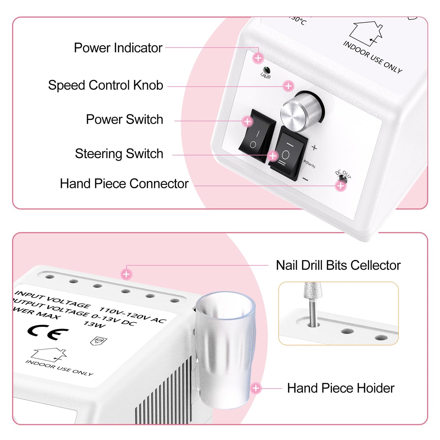 Jiasheng Professional Nail Drill, 20000rpm Electric Nail Drill Machine, Electronic Nail File Drills for Acrylic Nails Gel Nails Manicure Pedicure