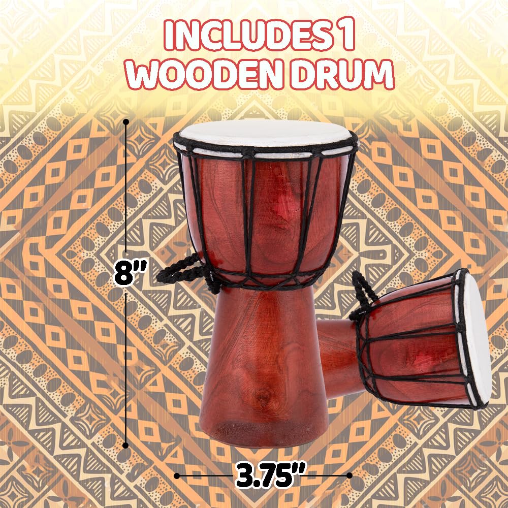 ArtCreativity 8" Mini Wooden Toy Drum – Rustic Djembe Musical Instrument for Kids, Toddlers, Birthday Gift & Party Favor