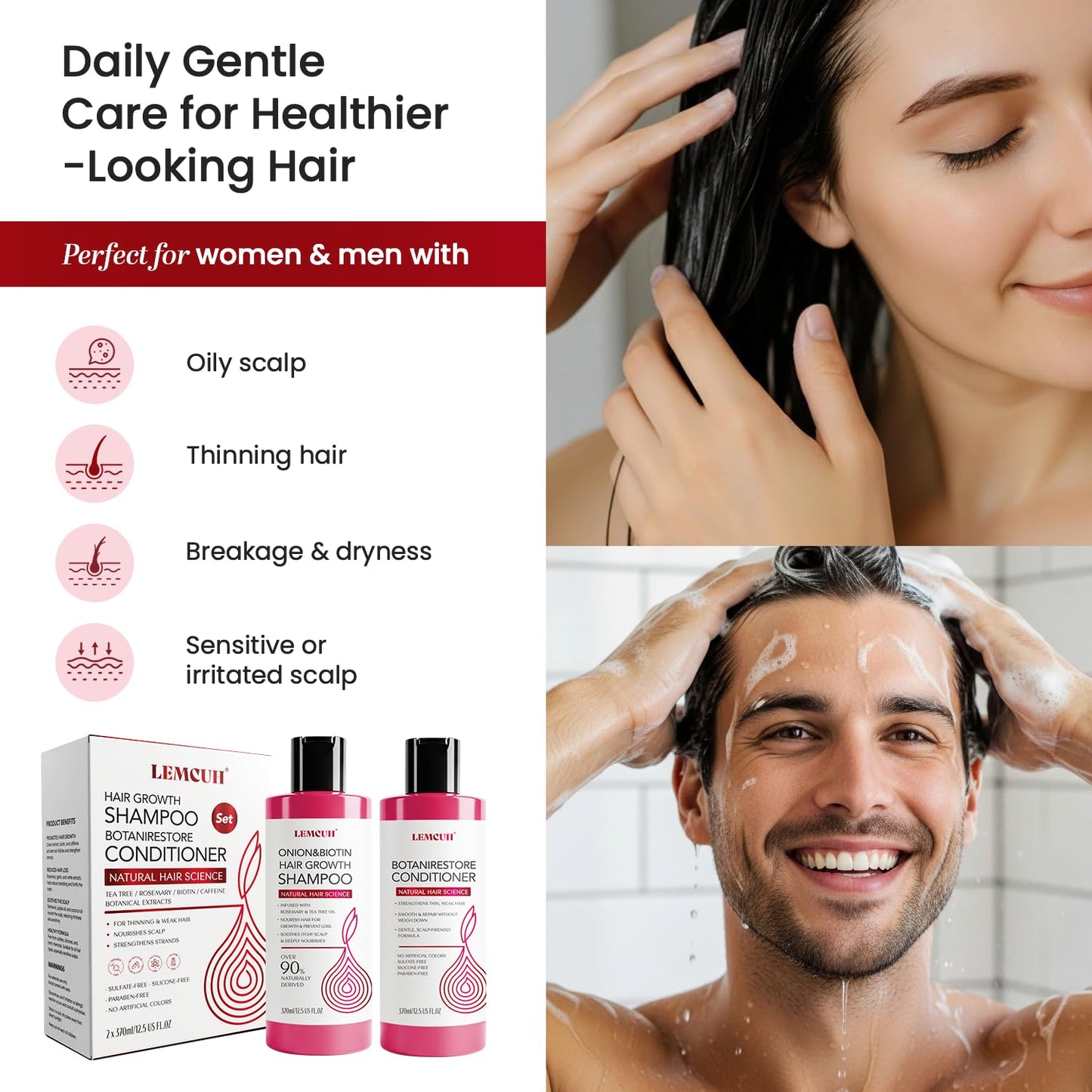 Onion Shampoo and Conditioner For Hair Growth - Onion Hydrosol Shampoo Duo With Biotin, Rosemary For Thinning and Healthier Thicker hair - Paraben