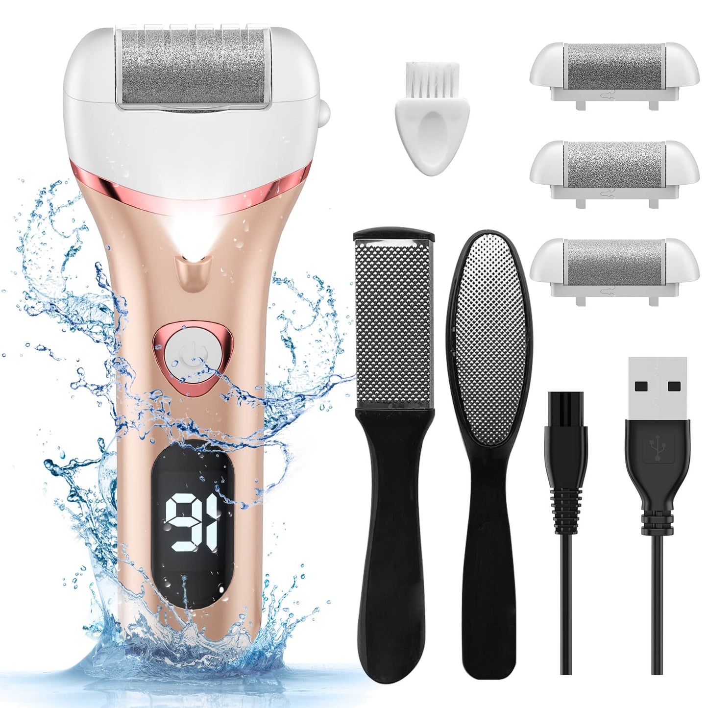 Electric Foot Callus Remover, Rechargeable Portable Electronic Foot File Pedicure Kits, Waterproof Foot Scrubber File, Professional Pedicure Tools