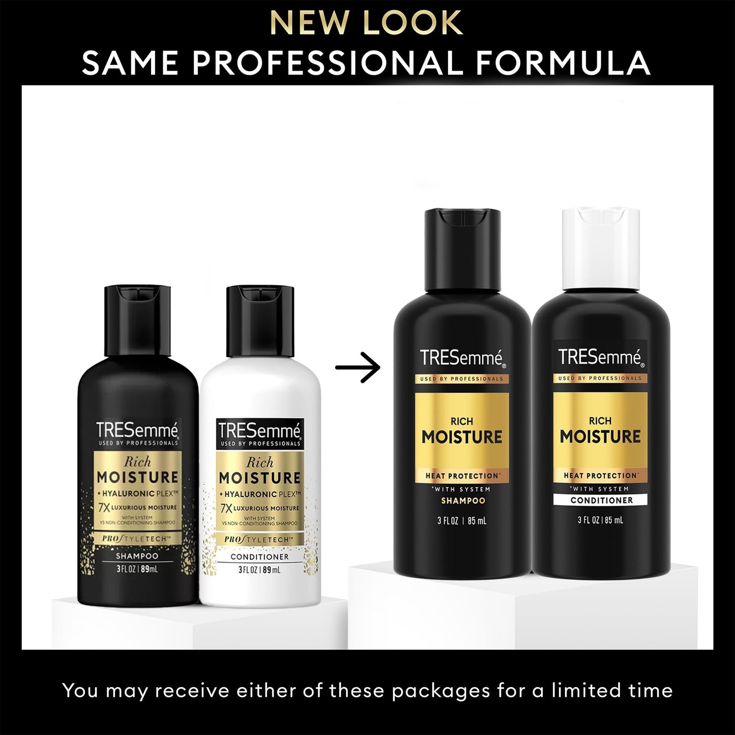 TRESemmé Travel Essentials, Rich Moisture Shampoo 3-Pack + Conditioner 3-Pack - Moisturizing Hair Care with Hyaluronic Acid, Paraben-Free, 3 Oz Ea