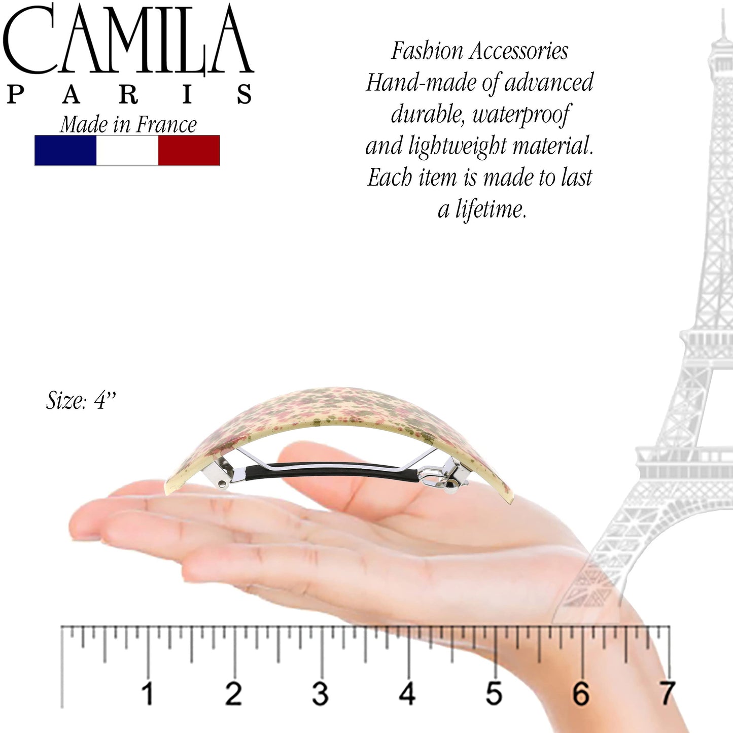 Camila Paris CP3323 French Hair Barrette Oval For Thick Curly Wavy Long Hair, Strong Hold Grip Hair Clips for Women, No Slip Rubberized Metal Clasp