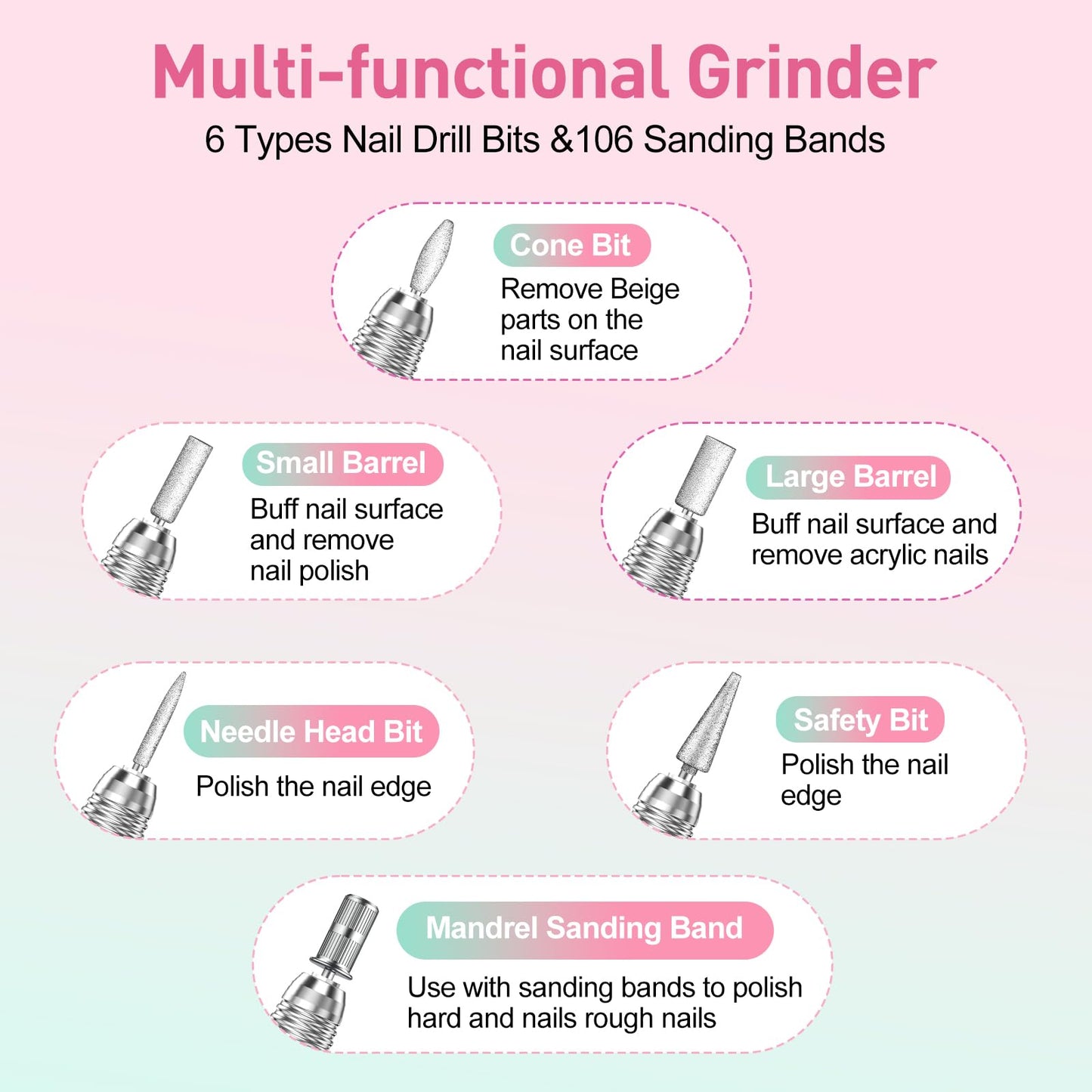 Jiasheng Electric Nail Drill, 30000rpm Professional Nail Drill Machine, Compact Electrical Nail File Kit for Acrylic Gel Nails Efile Drill