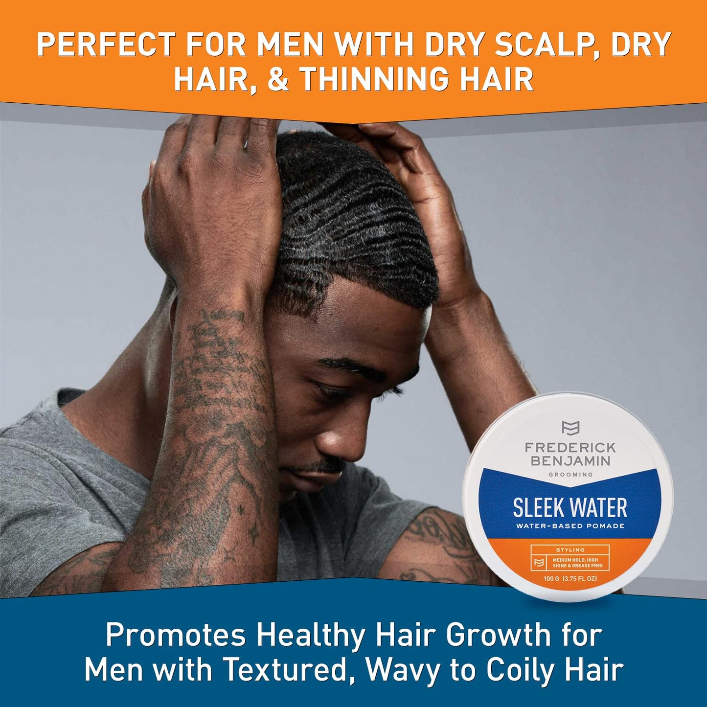 Frederick Benjamin Sleek Water Pomade for Men, Light & Easy to Apply Water Based Hair Pomade, Medium to Strong Hold, High Shine, Grease Free, Infused
