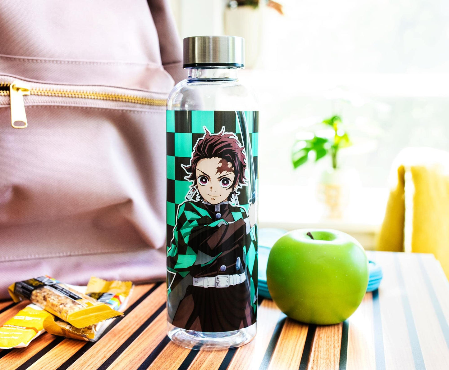 Surreal Entertainment Demon Slayer Tanjiro Kamado Plastic Water Bottle With Screw-On Lid | BPA-Free Plastic Sports Jug With Leakproof Lid