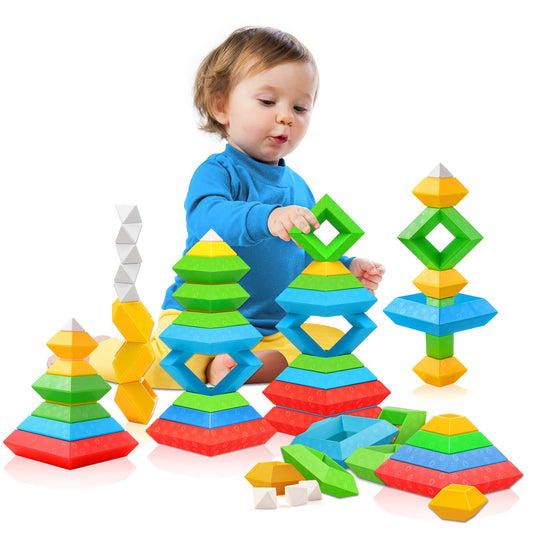 Hieoby Montessori Toys for Toddlers 1–4 | 30 PCS Building Blocks for Stacking & STEM Learning | Educational Sensory Gift for Boys & Girls