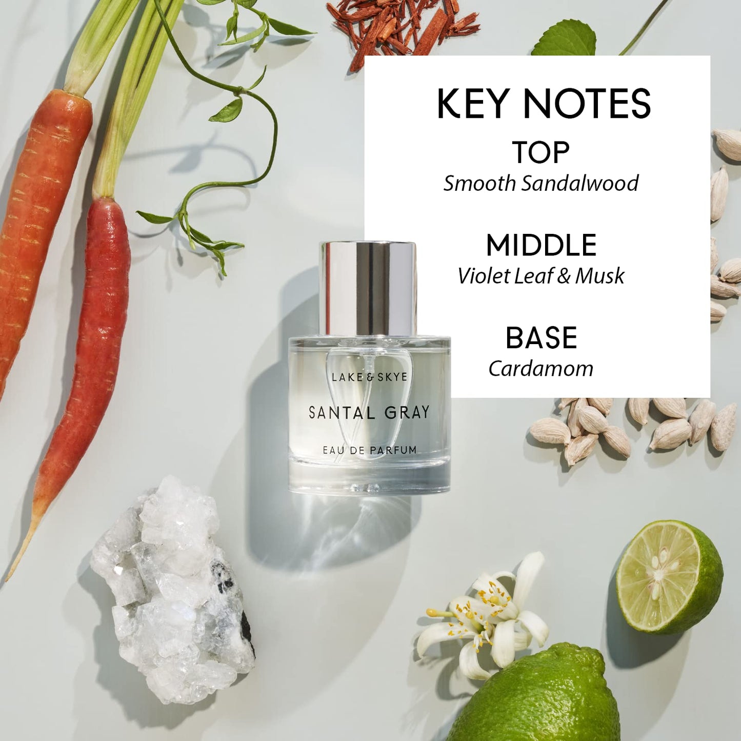 Lake & Skye Santal Gray Eau de Parfum, Long Lasting Fragrance, 1.7 fl oz (50 ml) - Santal, Cardamom, Sandalwood, Earthy, Musk, Vegan, Paraben-Free