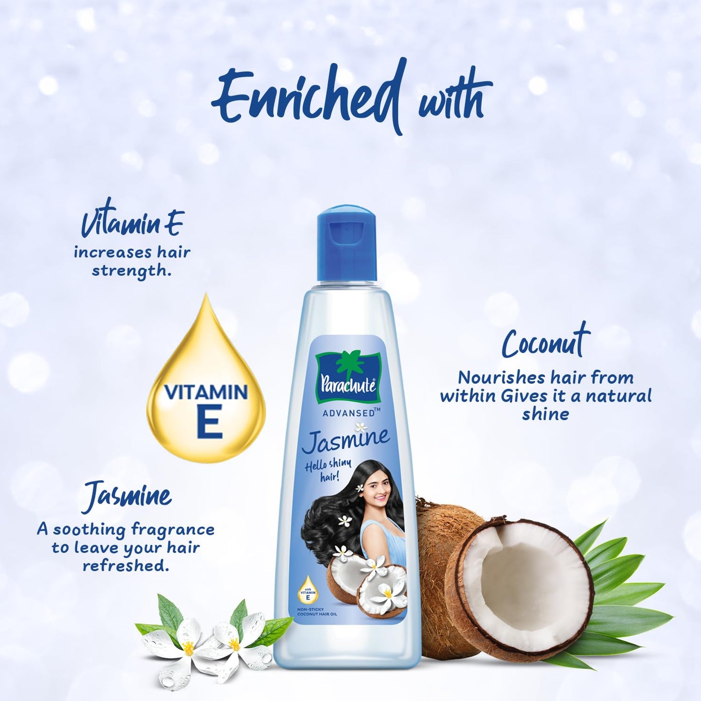 Parachute Advansed Jasmine Enriched Coconut Hair Oil with Vitamin-E | For Scalp Nourishment| Stronger, Softer, Silkier Hair | Indian Hair Oil | All