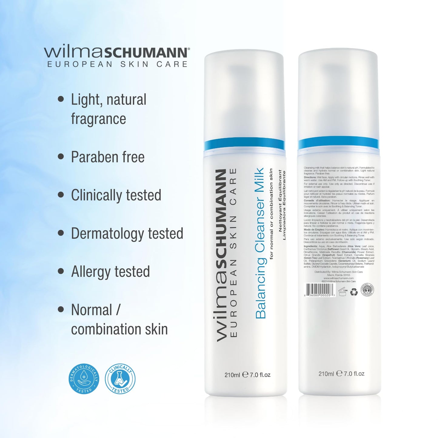 WILMA SCHUMANN Balancing Facial Cleanser Milk, Daily Face Wash, Facial Cleanser for Normal Skin, 7 oz