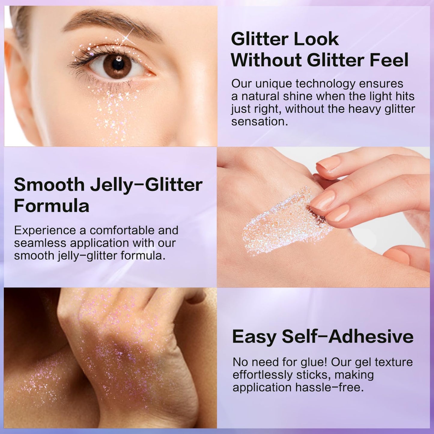 LANGMANNI Holographic Body Glitter Gel for Body, Face, Hair and Lip.Color Changing Glitter Gel Under Light. Vegan & Cruelty Free-1.35 oz (2# Sparkling