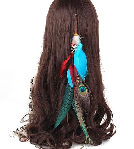 Suoirblss 1 Pc Handmade Boho Hippie Hair Extensions with Feather Clip Comb Hairpin Headdress DIY Accessories for Women Lady