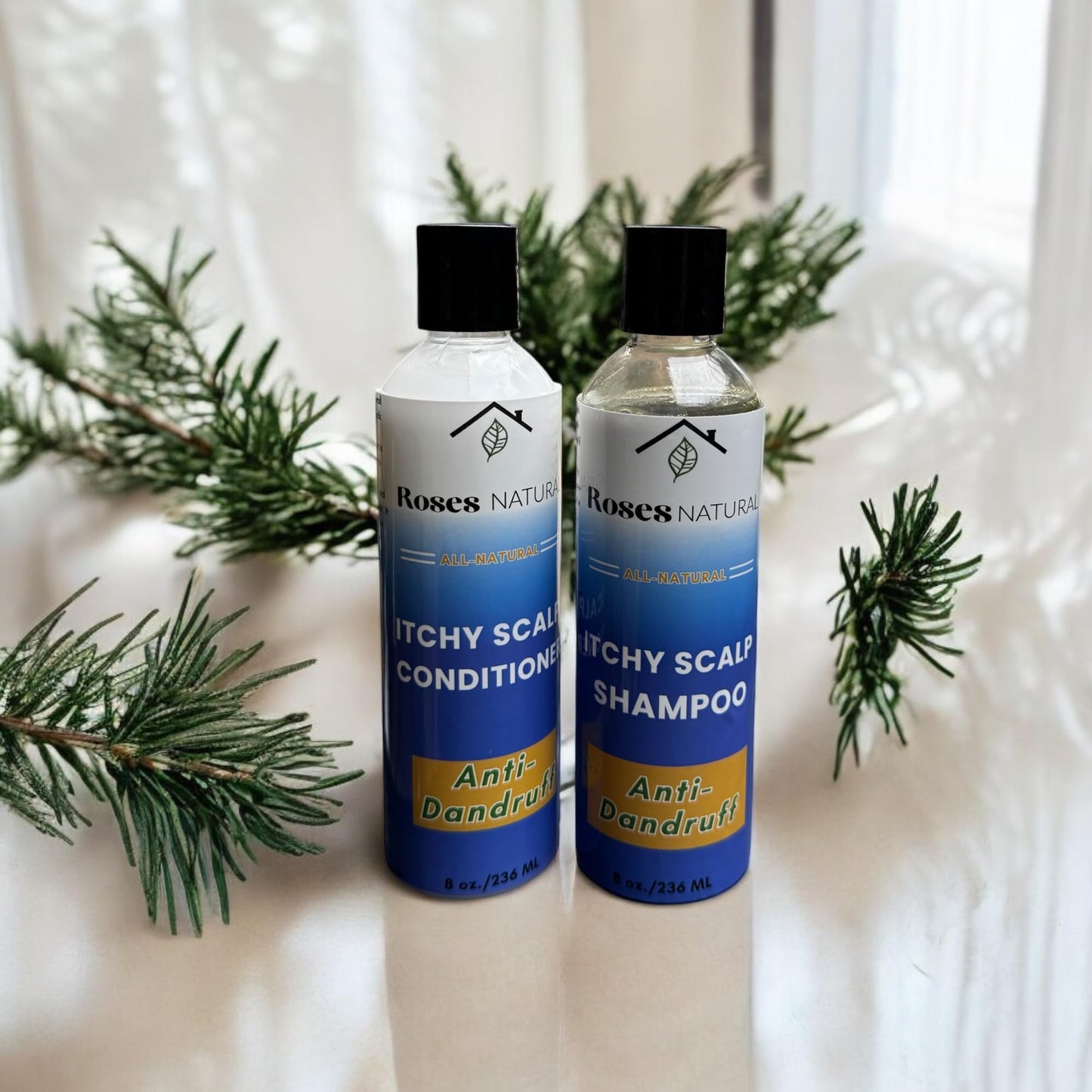 Itchy Scalp Shampoo & Conditioner Set, 8 oz Each, African Black Soap Shampoo, Dandruff shampoo & Conditioner, All-Natural Treatment, Dry & Itchy Scalp