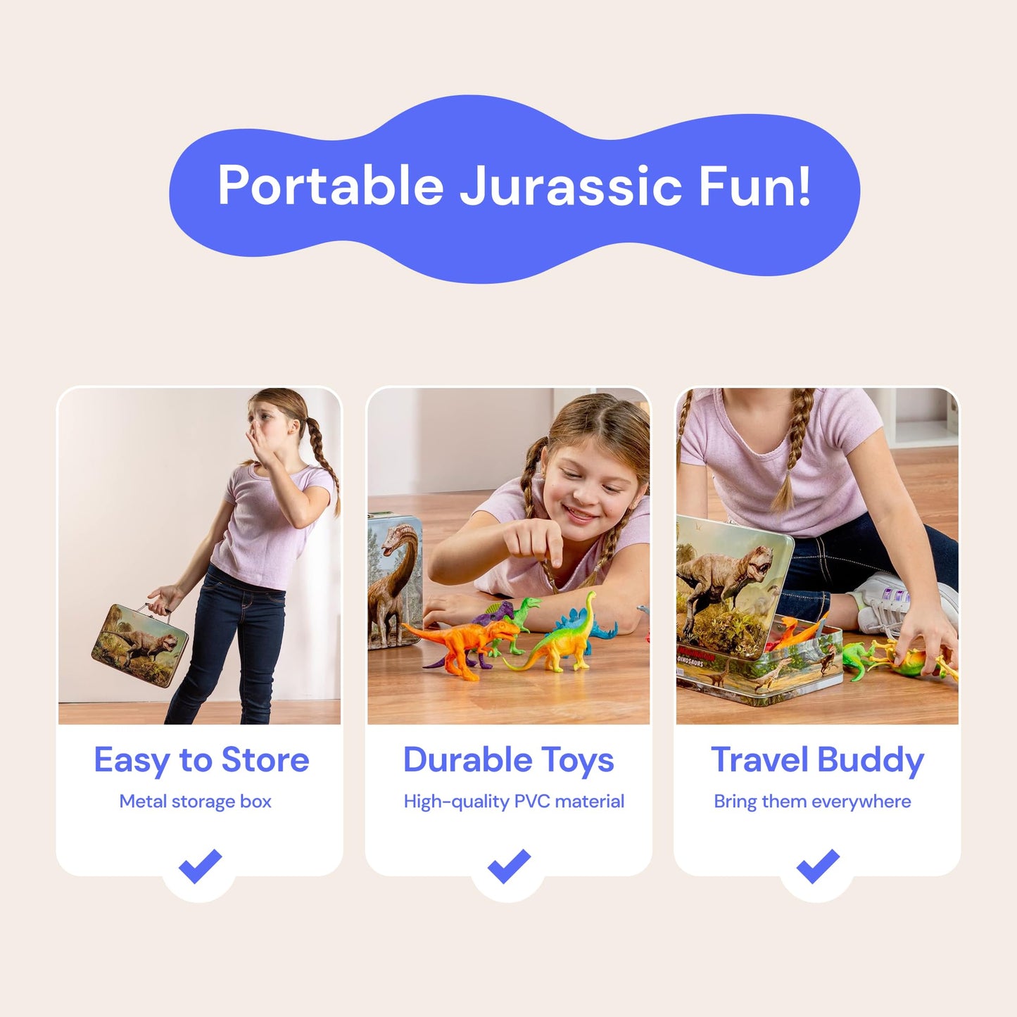 PLAYVIBE Dinosaur Toys for Kids – 12 Realistic Dino Figures with Metal Storage Box & Soft Spinosaurus, Toddler Toys for Boys & Girls Ages 3-7