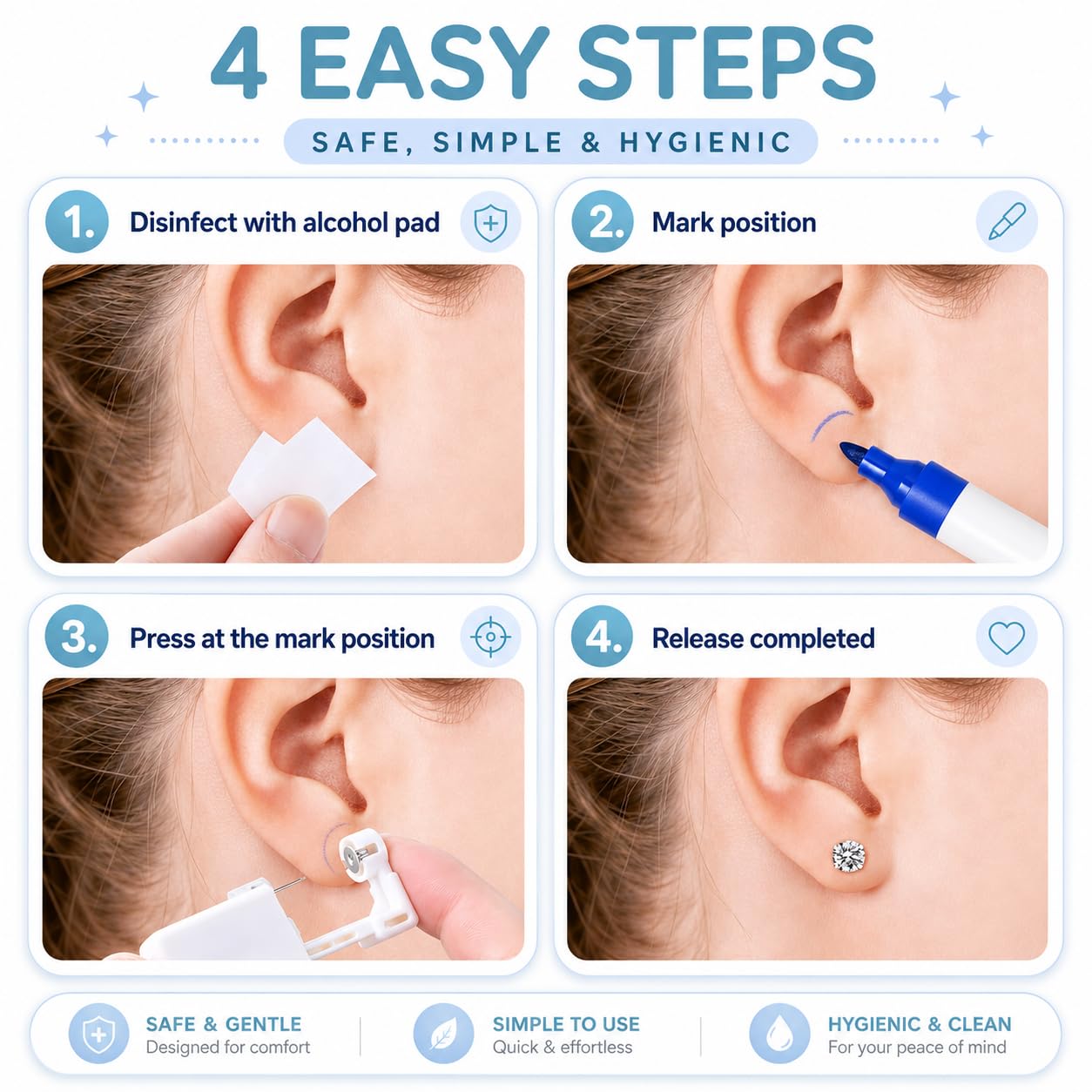Anzero Ear Piercing Kit, Disposable Ear Piercing Gun with 5MM CZ Studs Beauty and Personal Care Anzero