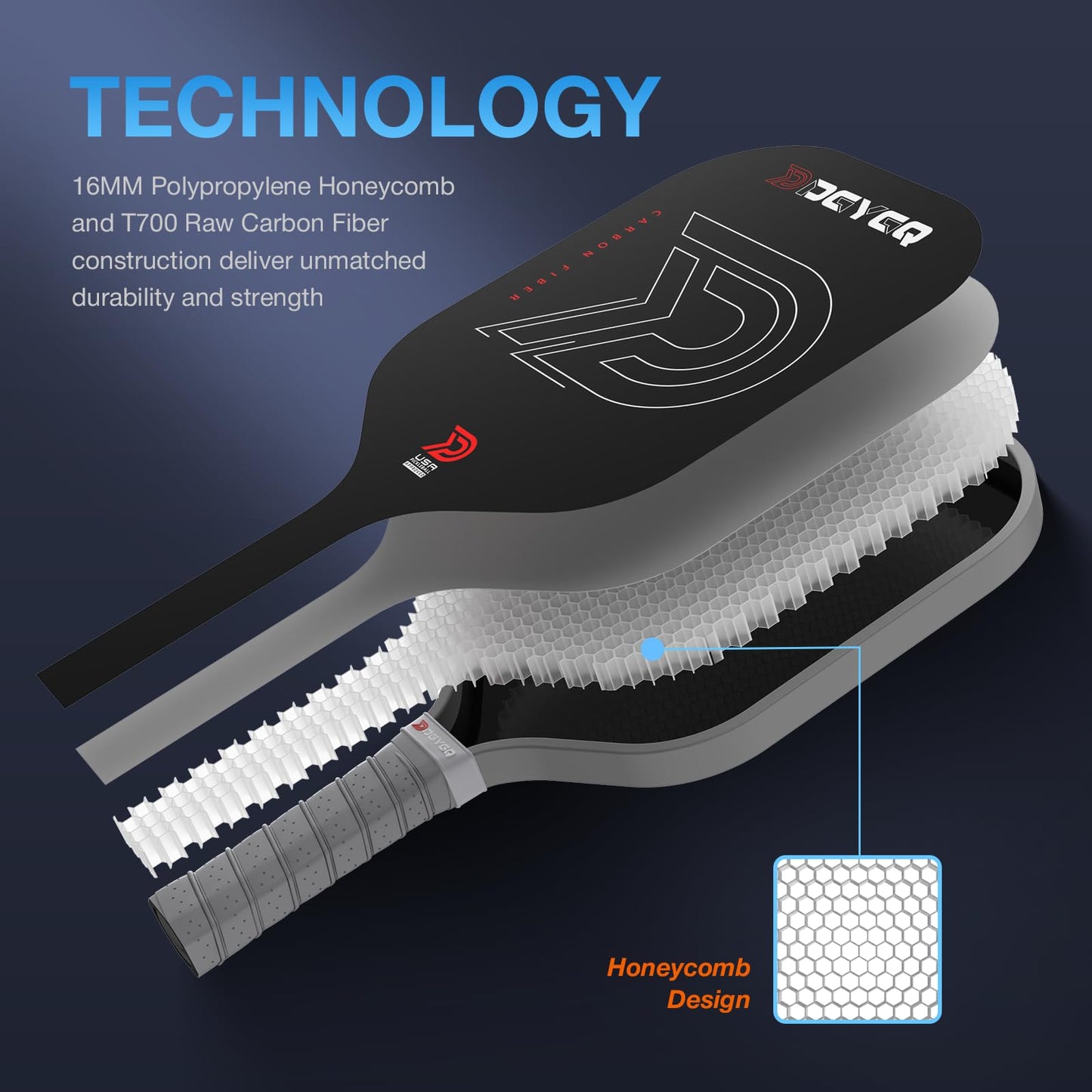 DGYGQ Pickleball Paddles - Professional Carbon Fiber Paddle with Honeycomb Core Pickleball Rackets - Lightweight Precision & Enhanced Shock…