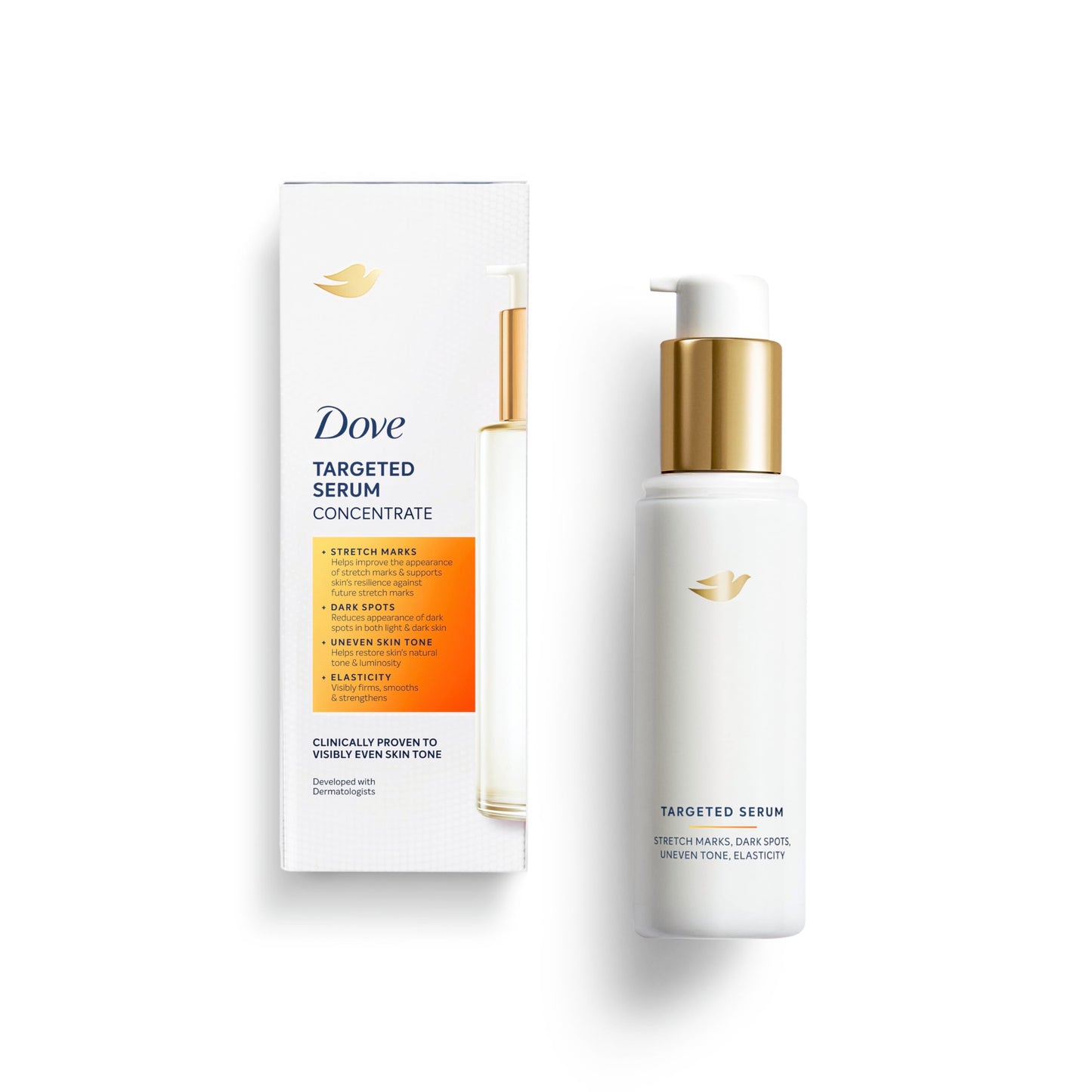 Dove Targeted Serum Multipurpose for Stretch Marks, Dark Spots, Uneven Skin Tone and Elasticity,with Tone Balance Complex, Niacinamide, Collagen