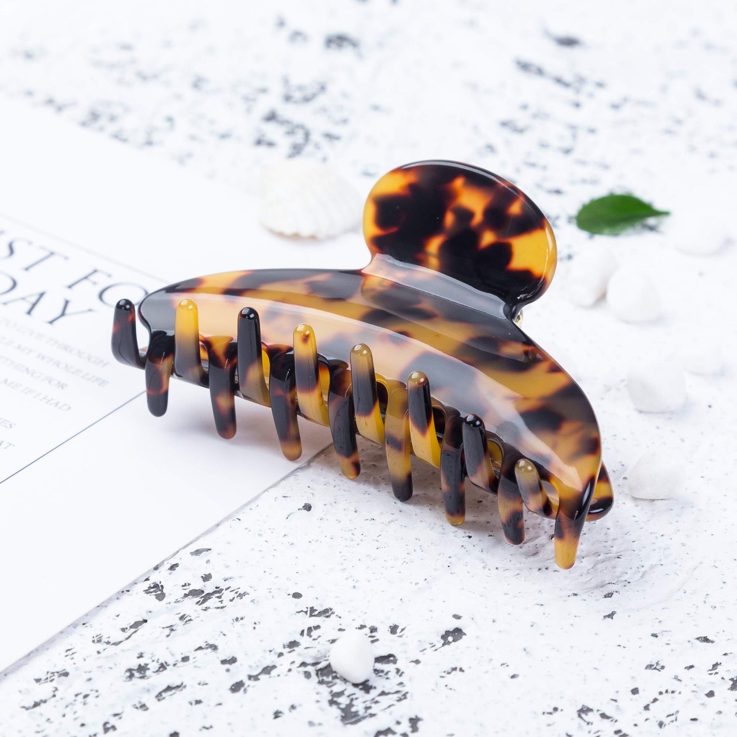 Prettyou Large Size 3.5 Inches Handmade Celluloid French Design Barrettes Tortoise Shell Claw Fashion Accessories Hair Clip for Women (A)