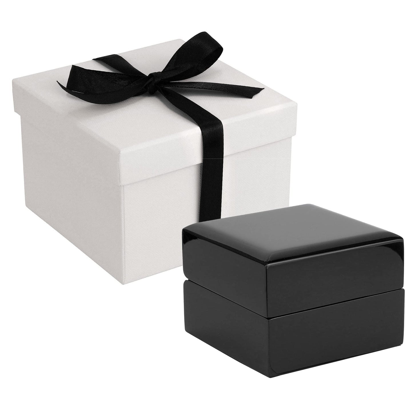 Noble Piano Wood Watch Gift Box - Luxury Single Watch Box - Comes with a Two Piece Packer and Ribbon (Black)
