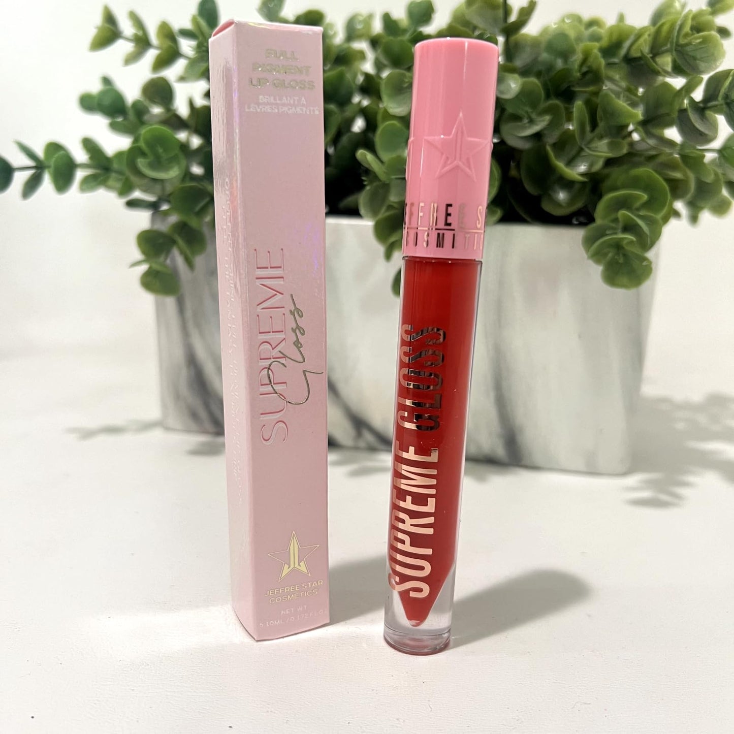 Jeffree Star Cosmetics Supreme Gloss - Red Affair (Medium) - Full-Pigment, High-Shine, Non-Sticky Lip Gloss with Rose Petal Applicator, Vegan &