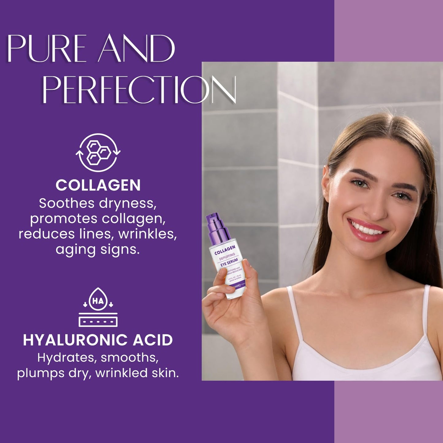 The Beauty Standard Collagen & Hyaluronic Acid Under Eye Serum - Anti-Aging, Hydrating, Reduces Puffiness & Wrinkles - Dermatologist Tested, Korean