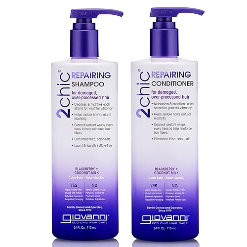 GIOVANNI 2chic Ultra-Repairing Shampoo & Conditioner Set - For Damaged, Over-Processed Hair, Helps Restore Hair's Natural Elasticity, Blackberry