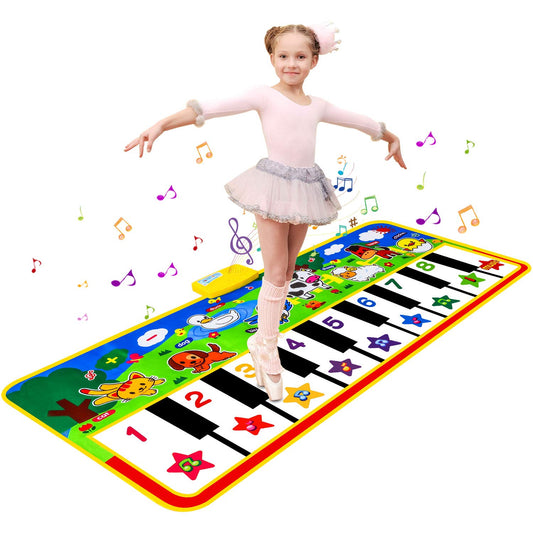 M SANMERSEN 53" Piano Mat – Musical Floor Playmat with 8 Animal Sounds, Dance Keyboard Toy for Toddlers, Boys & Girls Ages 1–5