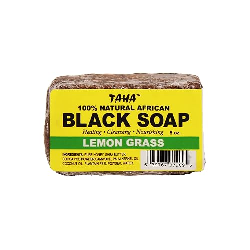 Taha African Black Soap Bar, Organic & 100% Natural, Soothing & Moisturizing, Healthy Cleansing - Great for Blemishes, Acne, Dry Scalp, and More