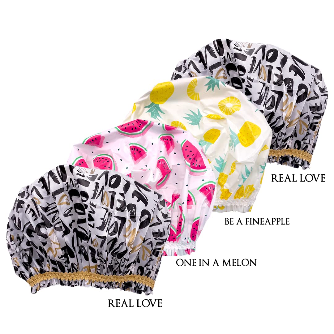 Betty Dain Reusable Vinyl Shower Cap & Bath Cap (4 Pack), Frosted PEVA Elastic Stretch Hem. Waterproof Stretchy Hair Cap for all Hair Lengths