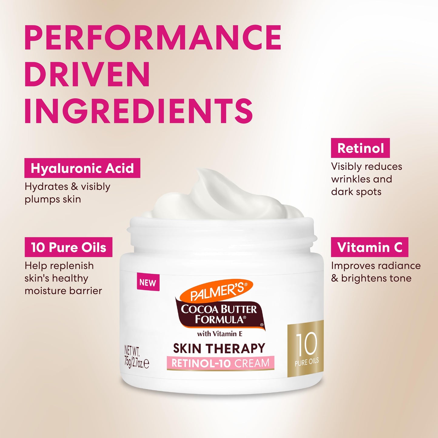 Palmer's Cocoa Butter Formula Face Cream, Skin Therapy Retinol-10 Moisturizer, 2.7 Oz, Vitamin E & Hyaluronic Acid, Helps Reduce Fine Lines & Uneven