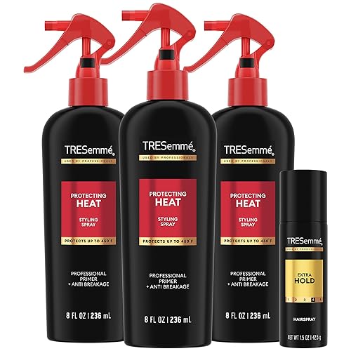 TRESemmé Protecting Heat Spray with Keratin, 3-Pack + Extra Hold Hairspray for Thermal Protection & Frizz Control