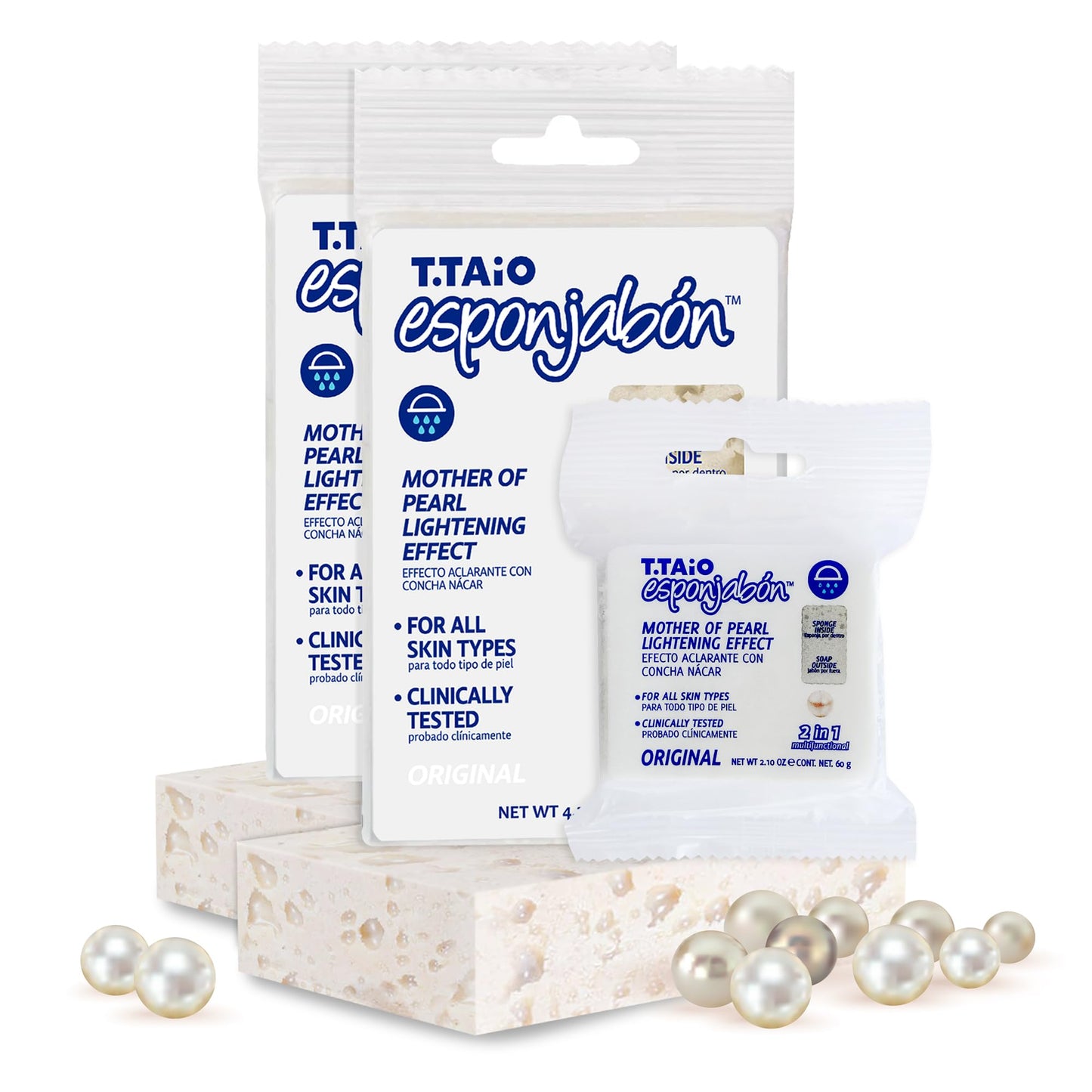 T.Taio Esponjabon Mother of Pearl Soap Sponge - Revitalizing Shower Scrubber for Bath Wash & Oil Removal - Bathroom Essentials with Fresh Scents