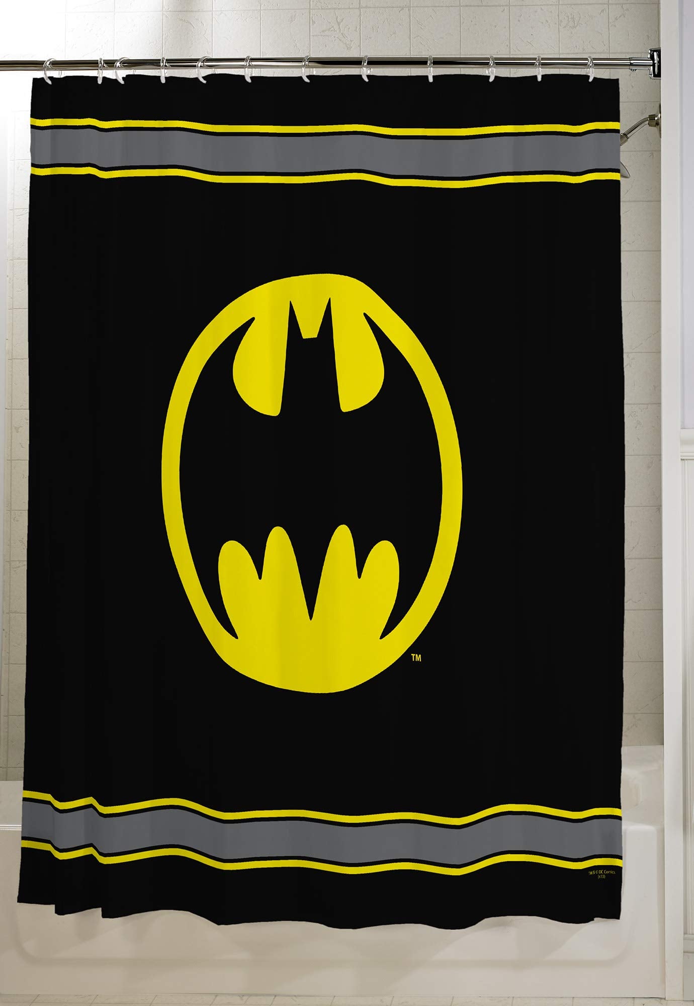 Warner Bros Batman Logo Microfiber Shower Curtain, 70-Inch by 72-Inch