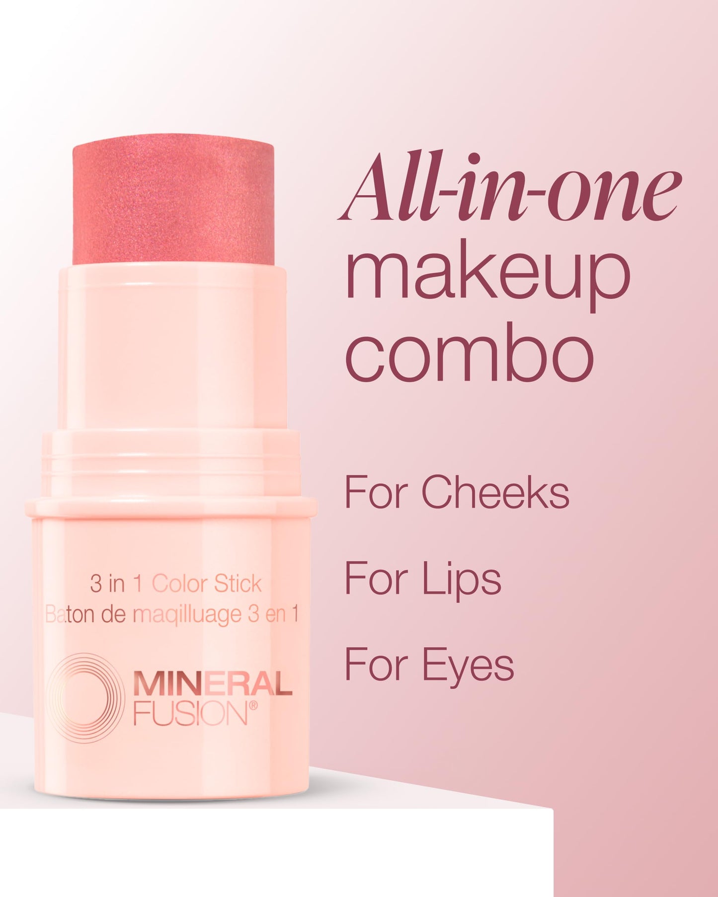 Mineral Fusion 3-in-1 Color Stick - Hydrating Cream Blush Tint for Cheek, Lip and Eye - Natural Multi Use Makeup (Rosette)
