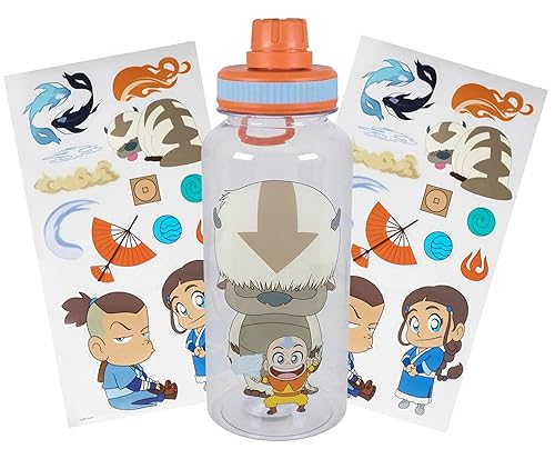 Avatar: The Last Airbender Chibi Aang & Appa 32-Ounce Water Bottle And Sticker Set | BPA-Free Plastic Water Jug With Leakproof Twist Spout Lid Sports…