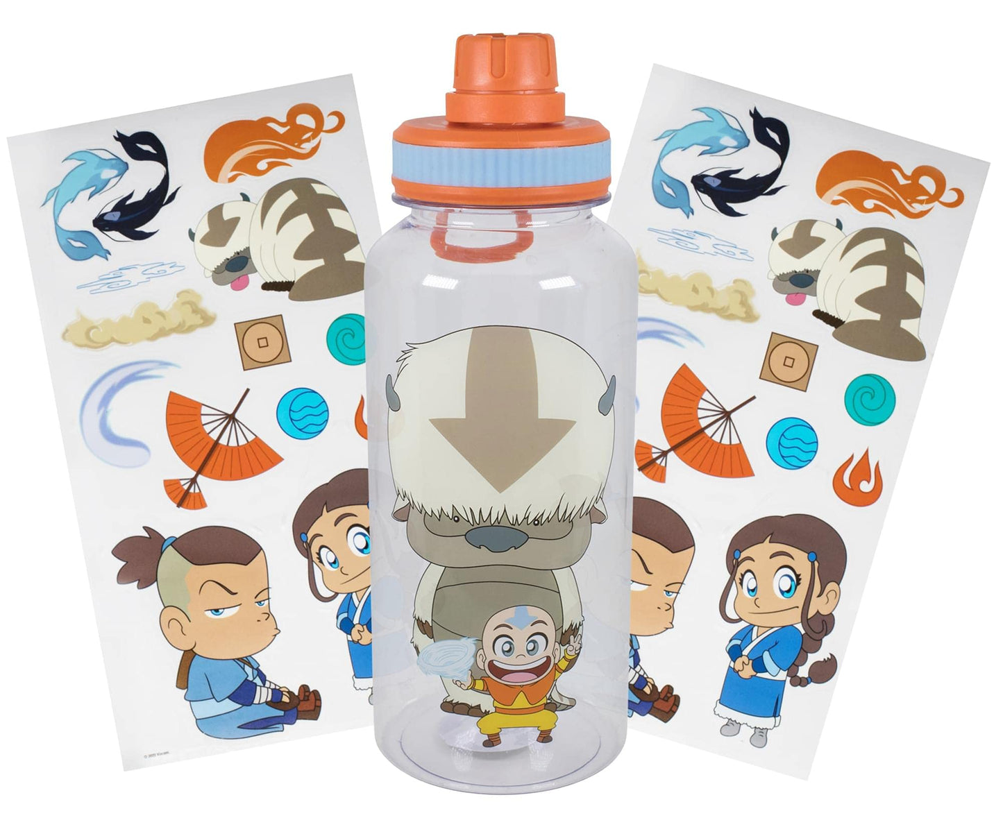Avatar: The Last Airbender Chibi Aang & Appa 32-Ounce Water Bottle And Sticker Set | BPA-Free Plastic Water Jug With Leakproof Twist Spout Lid Sports…