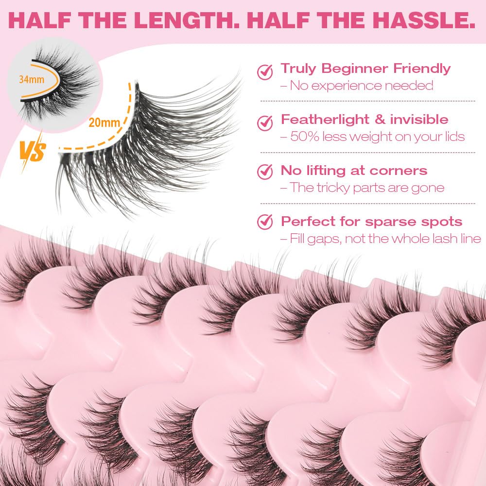 Kiromiro Half Lashes False Eyelashes Clear Band Wispy Lash Strip 3/4 Natural Lashes 14mm Fluffy Eyelahses Faux Mink Lash Cat Eye Fake Eye Lashes Pack Beauty and Personal Care Kiromiro