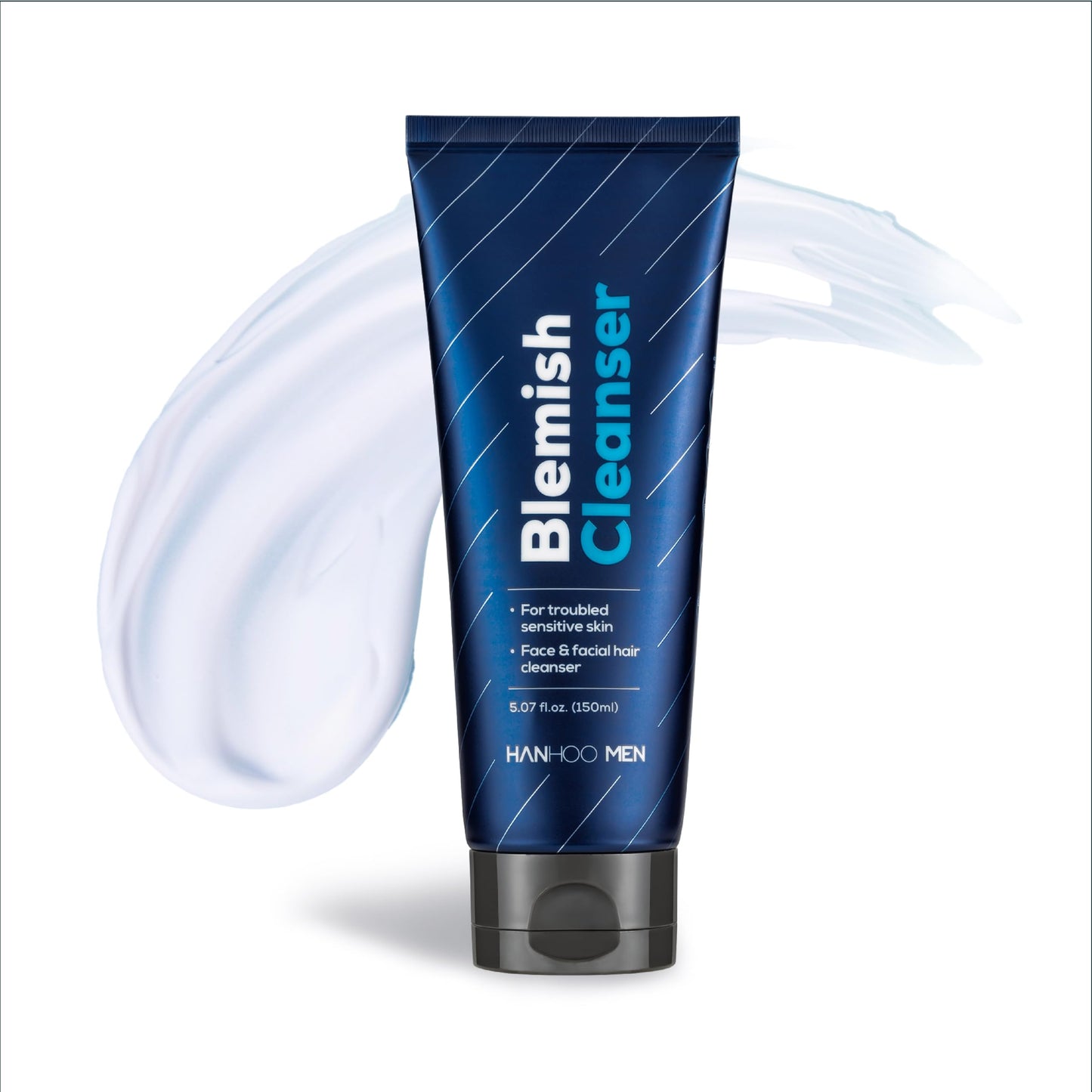 Hanhoo Men’s Blemish Cleanser, 5.07 Fl. Oz., with Bamboo, Sea Salt, and Hyaluronic Acid, Daily Facial Cleanser, Clears Away Dirt and Oil, Pre-Shave