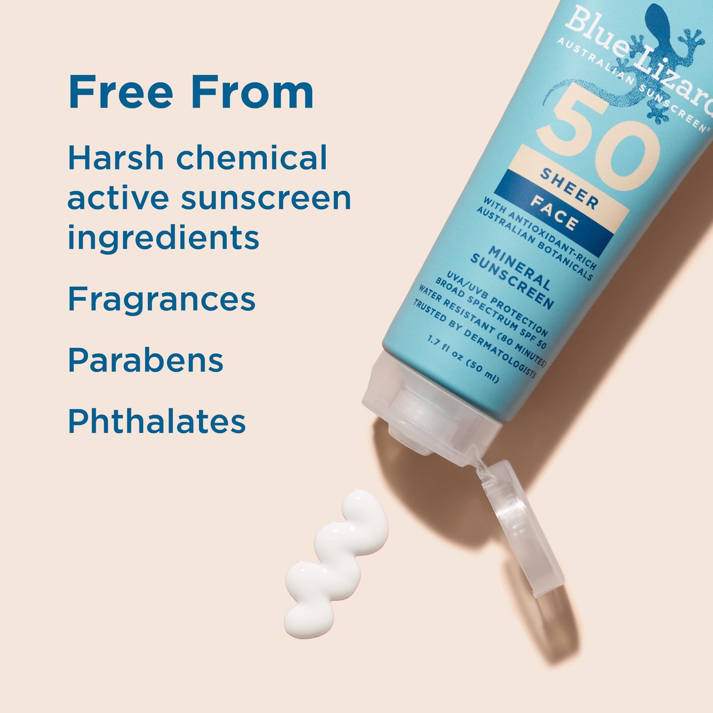 Blue Lizard Sheer Face Mineral SPF 50 Sunscreen Lotion, 100% Mineral Formula, Blue Light Protection, Lightweight, No White Cast, Nourishes