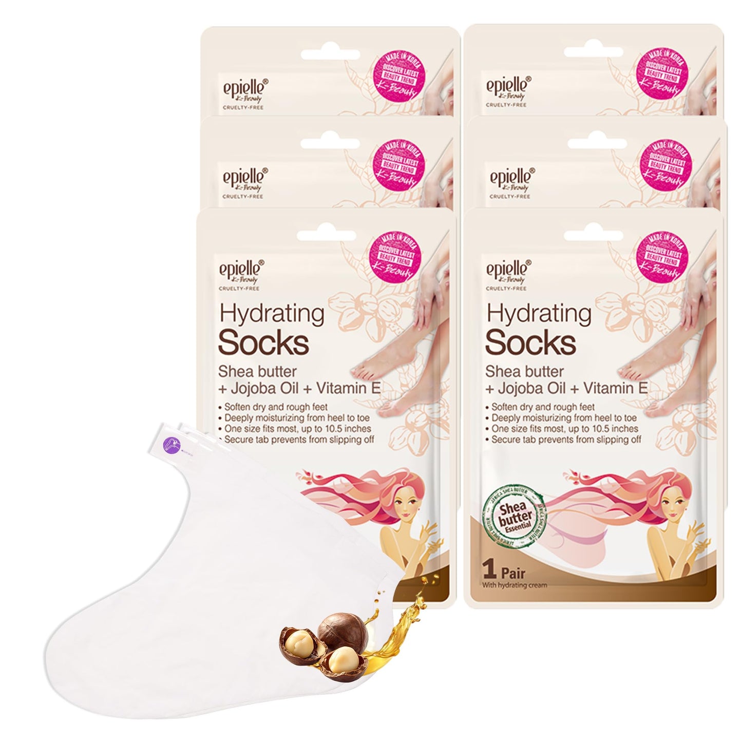 Epielle Hydrating Foot Mask 6 Pairs, Relieve and Soften with Shea Butter & Jojoba Oil, Deep Moisturizing Socks for Dry, Cracked Feet, Self Care Gifts Beauty and Personal Care Epielle Default Title