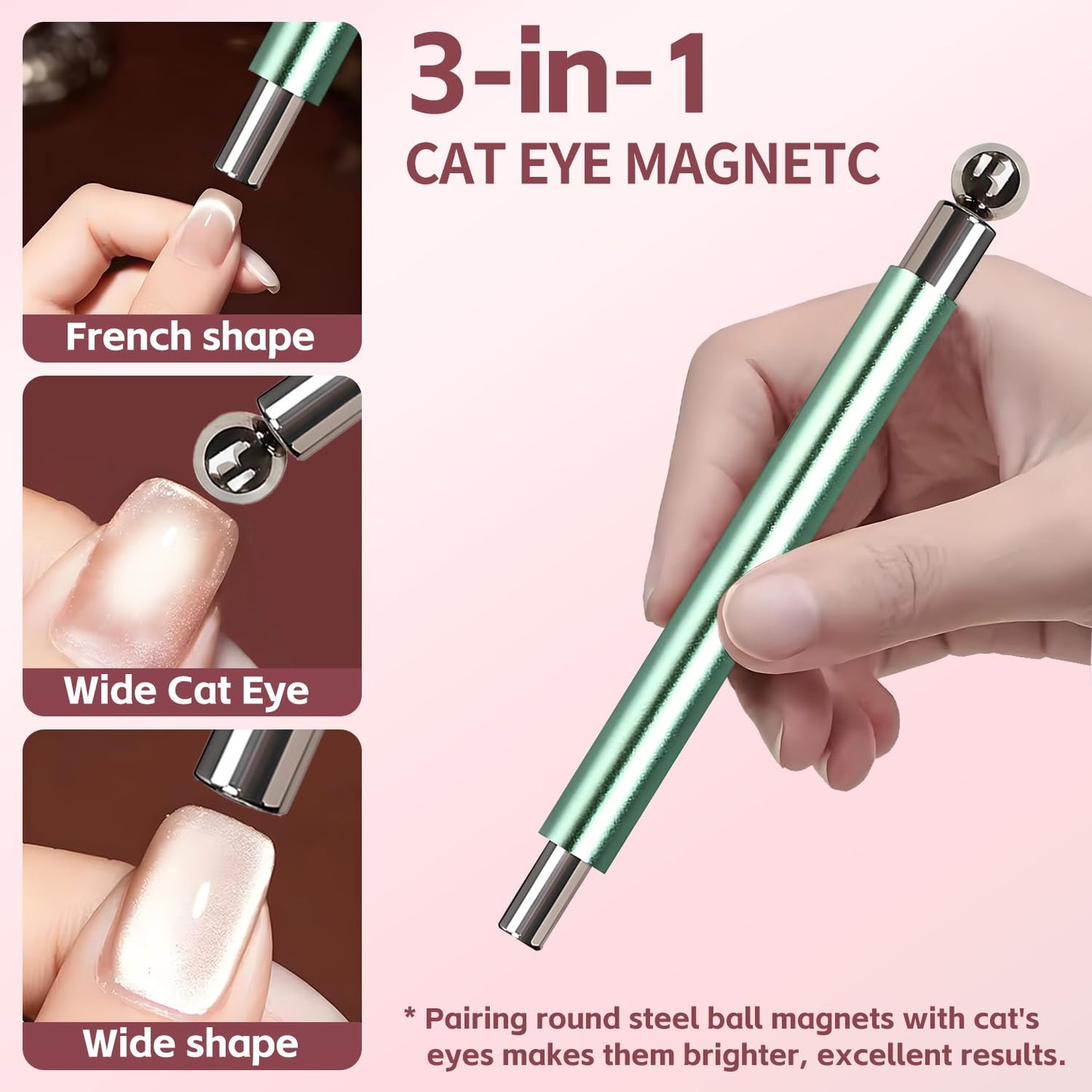 uadbau 4-Piece Cat Eye Magnet Set - Green Dual-Ended Nail Magnet With Round Bead, Heart Nail Magnets for Nail Art, and Black Magnetic Bead-Pickup Pen Beauty and Personal Care uadbau