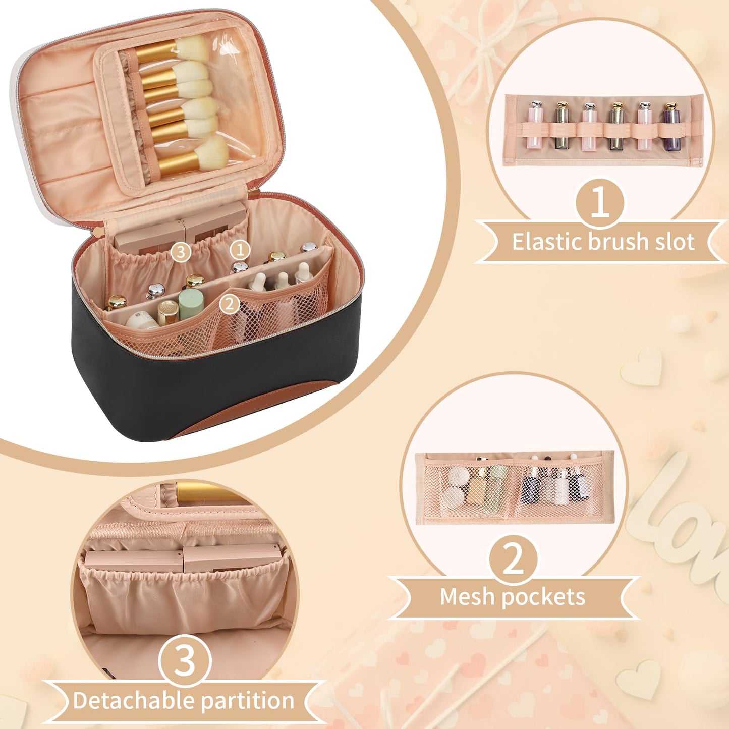 OCHEAL Makeup Bag, Multifunctional Make Up Bags Large Compact Makeup Bag Organizer Cosmetics Toiletry Brushes Storage Case for Women Girls Makeup Case Beauty and Personal Care OCHEAL