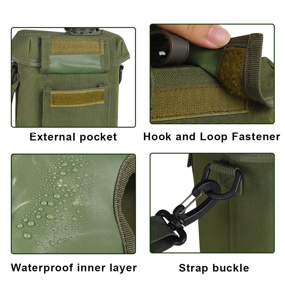 MiOYOOW 2L Water Bottle, Large Capacity Portable Tactical Canteen with Strap Buckle, Waterproof Drink Cup for Hiking, Camping, Sports