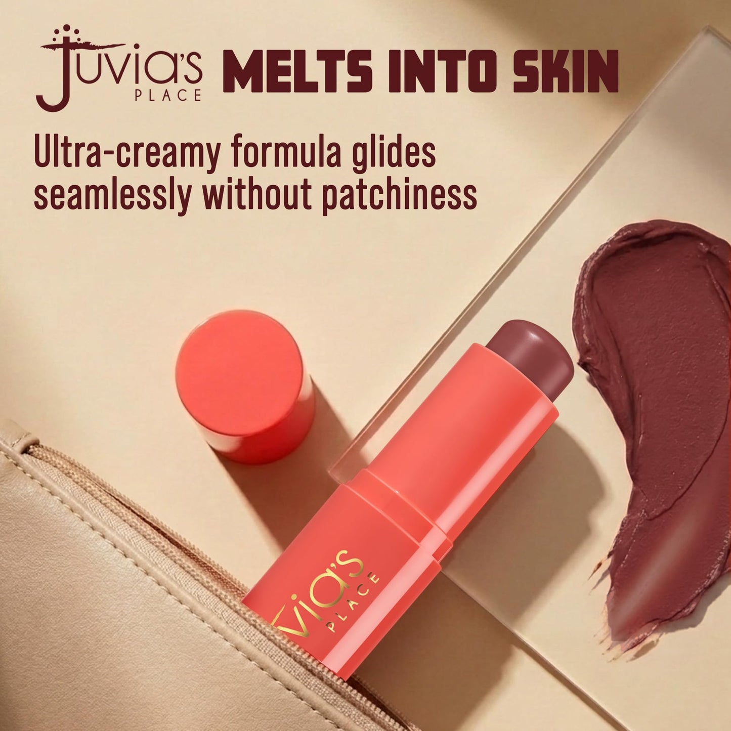 Juvia's Place Blushed Blonzing Stick - Spiced Rum - 2-in-1 Cream Bronzer & Blush Stick for Face - Buildable, Blendable Formula for a Sculpted, Radiant