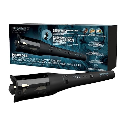 Revamp Progloss Hollywood Automatic Curling Iron - Advanced Shine Rotating Curling Iron with Hydrating Dual Ionic Jets, Ceramic Barrel Infused
