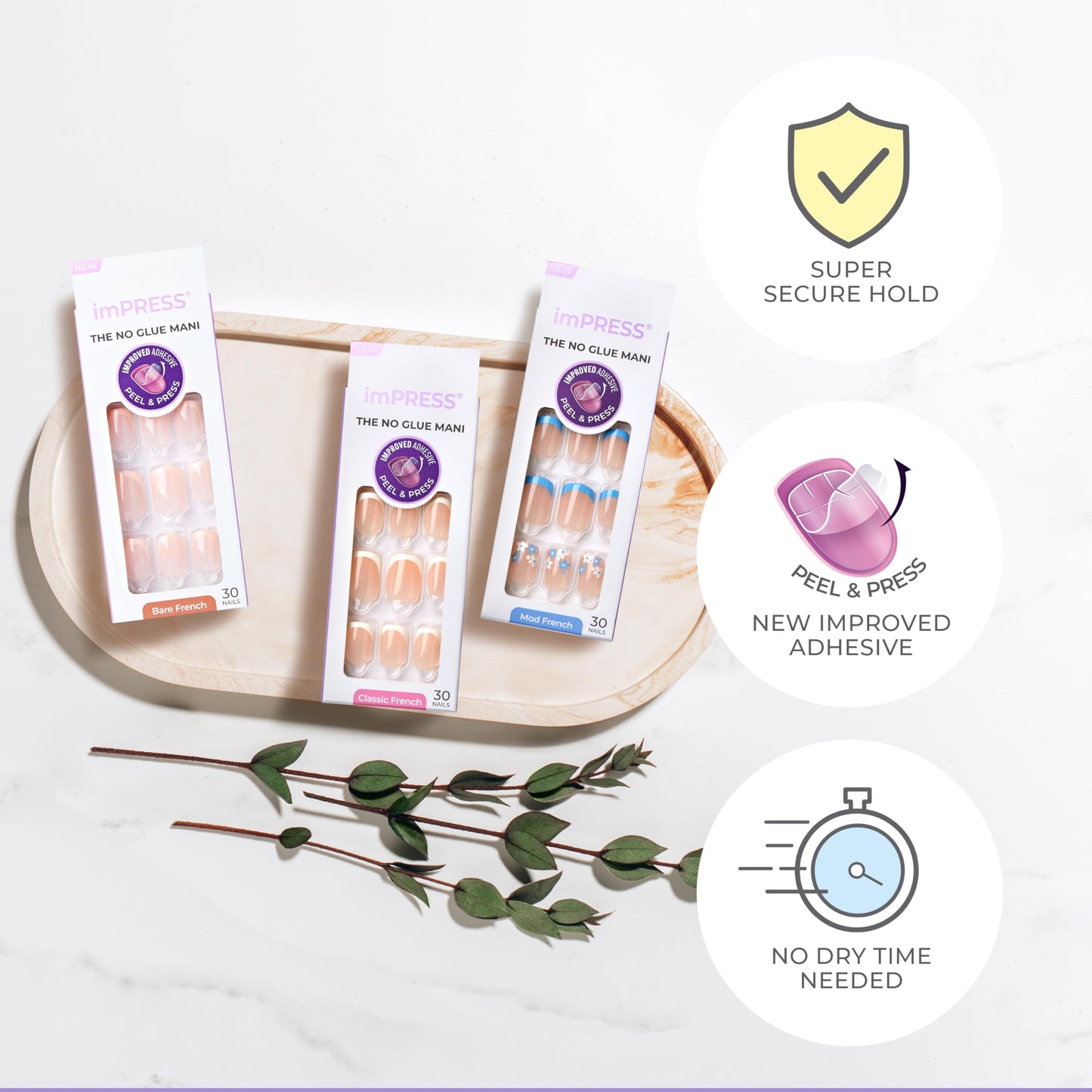 Kiss Impress No Glue Mani Press On Nails, Heroic, Bare French Manicure Kit, 30 Light Neutral + White, Squoval Short Nails with IMPROVED Adhesive Beauty and Personal Care KISS
