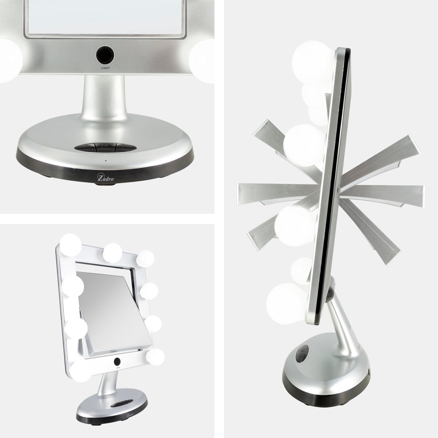 Zadro Melrose LED Variable 3-Color Lighted Dual-Sided 5X/1X Magnification Bluetooth Vanity Beauty Makeup Hollywood-Style Mirror, Satin Nickel