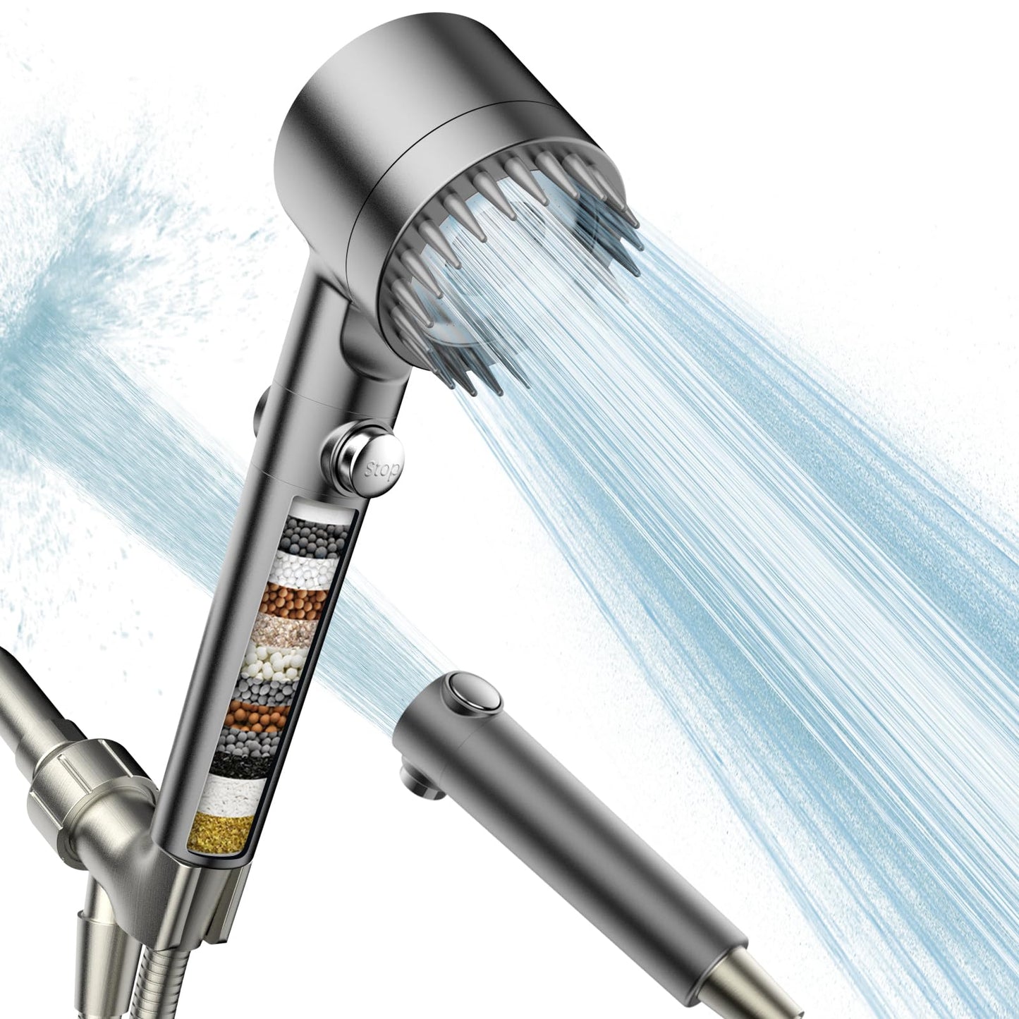 PWERAN Filtered Handheld Shower Head, High Pressure with Multiple Spray Modes, ON/OFF Switch, Power Wash for Hard Water & Pet Bath