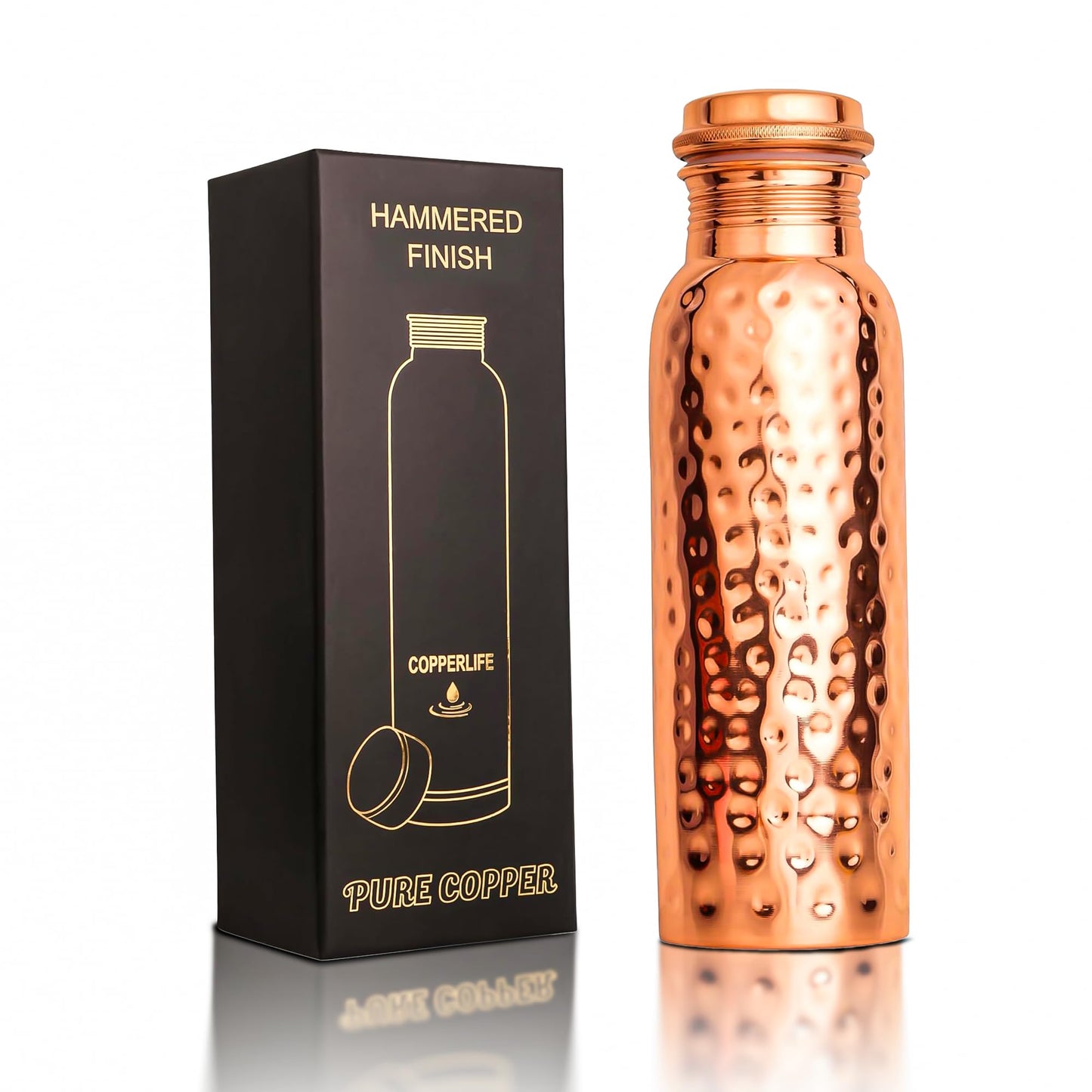 New Launch Copper Water Bottle 34 Ounces | 100% Pure Copper For Ayurveda Health Benifit | Hammered Design Handmade For Drinking Water | Tested Leak…